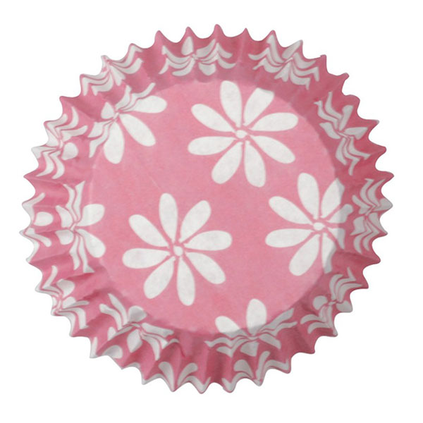 Hartie roz pentru copt briose imprimate cu petale floricele